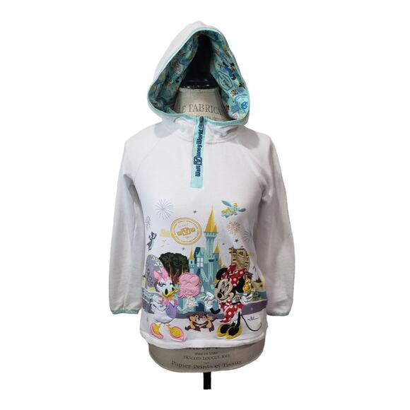 Disney Parks Walt World Character White Pullover Zip Front Hooded Pocket Sweater - Picture 1 of 8